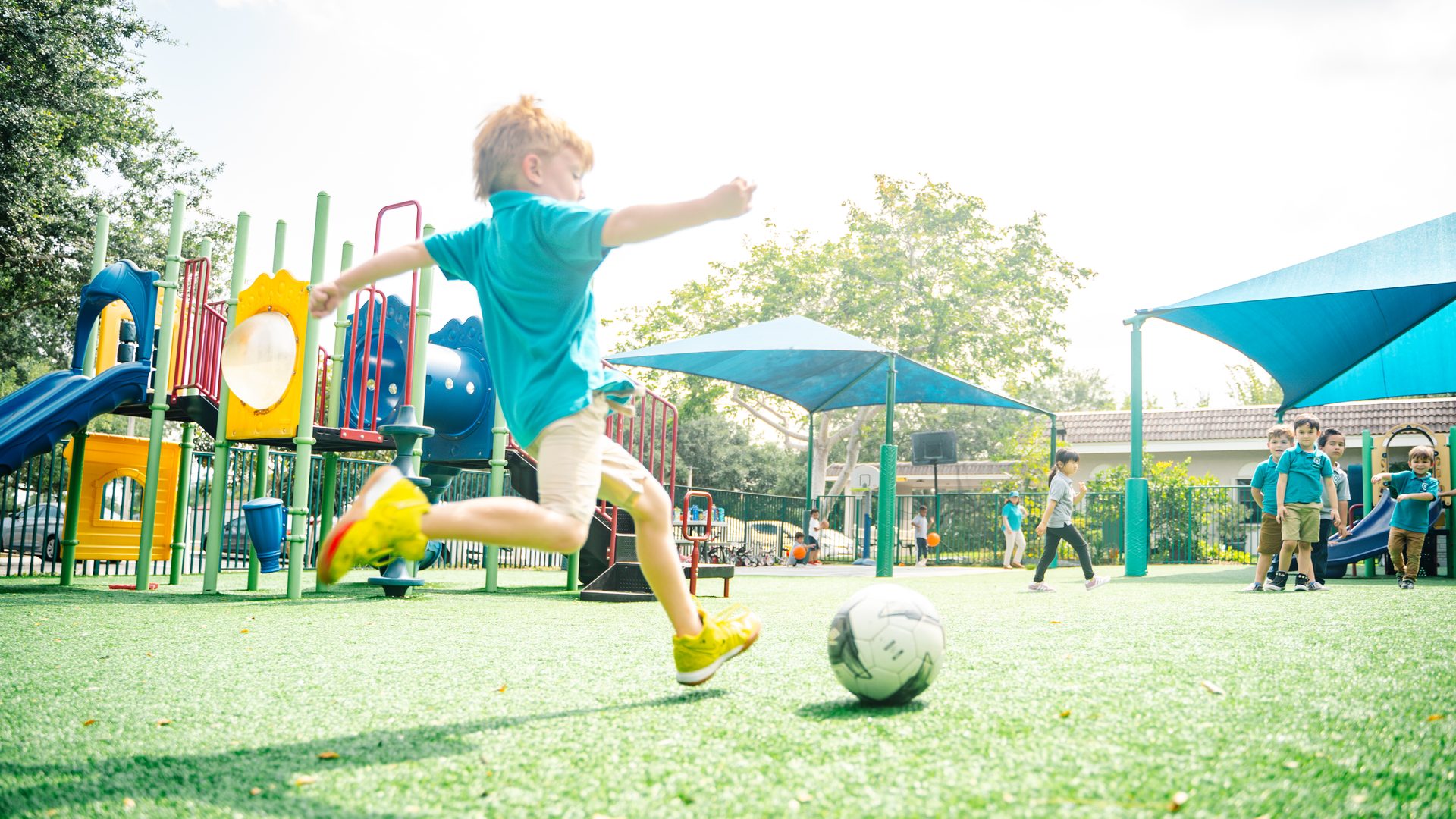 Student playing on the Broward Christian Academy playground in Davie, Florida